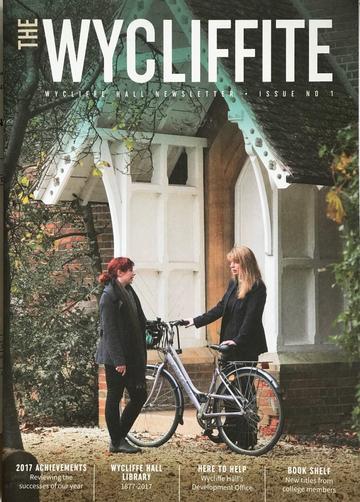 The Wycliffite front cover with 2 students and a bike