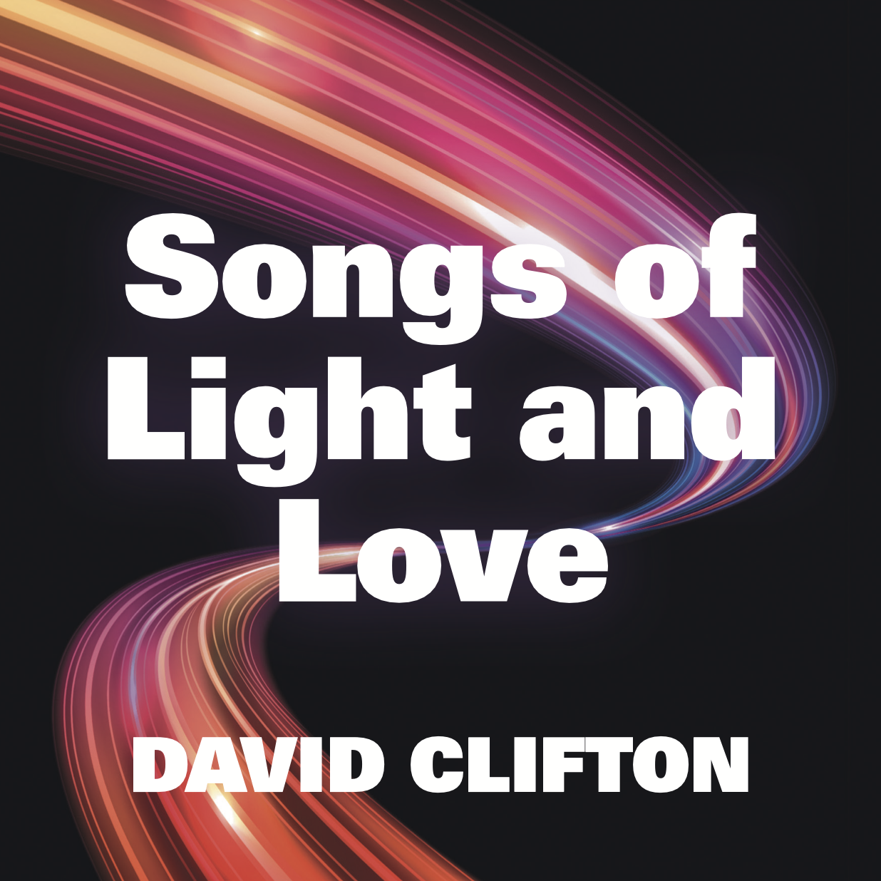 Album cover, Songs of Lights and love in white text on black and pink background