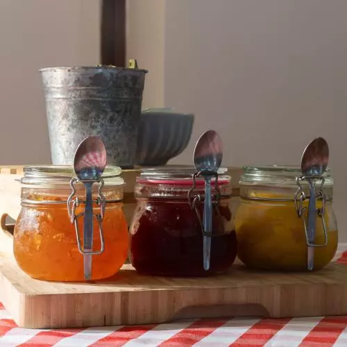 A view of Wycliffe's continental breakfast, with jam and preserves