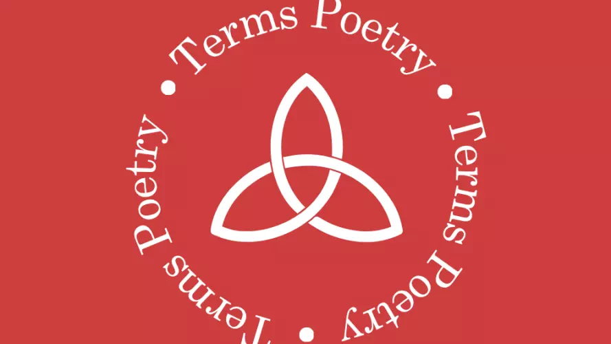 Terms Poetry poster for trinity, red with celtic knot logo
