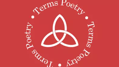 Terms Poetry poster for trinity, red with celtic knot logo