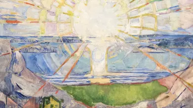 An image of the sun rising above the sea with the text Resurrection - then and now over it